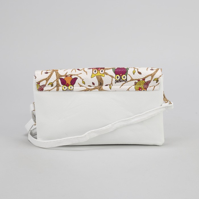 Клатч женский, 3 отдела на молнии, длинный ремень, цвет белый