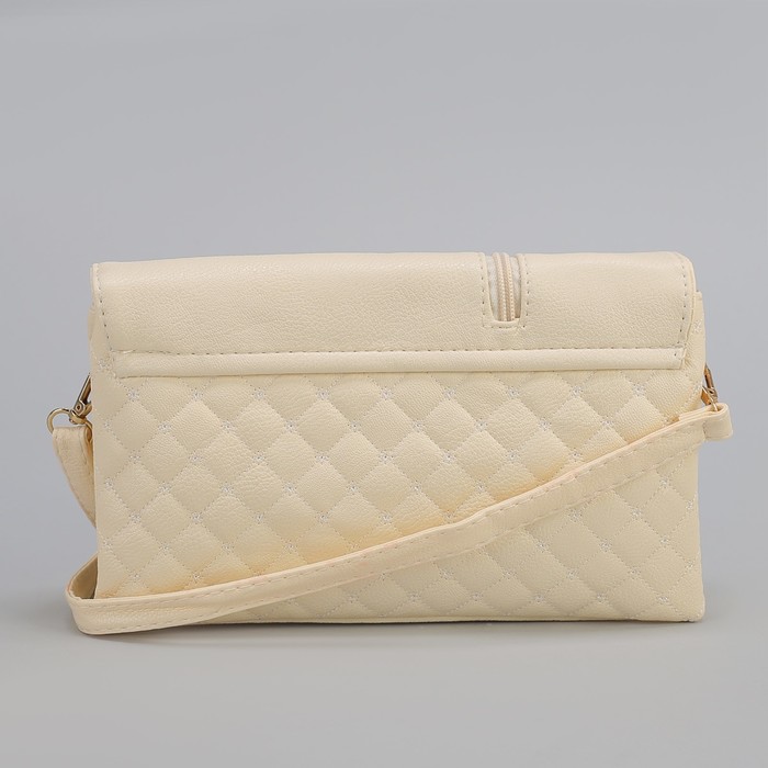 Клатч женский, 3 отдела на молнии, наружный карман, длинный ремень, цвет бежевый