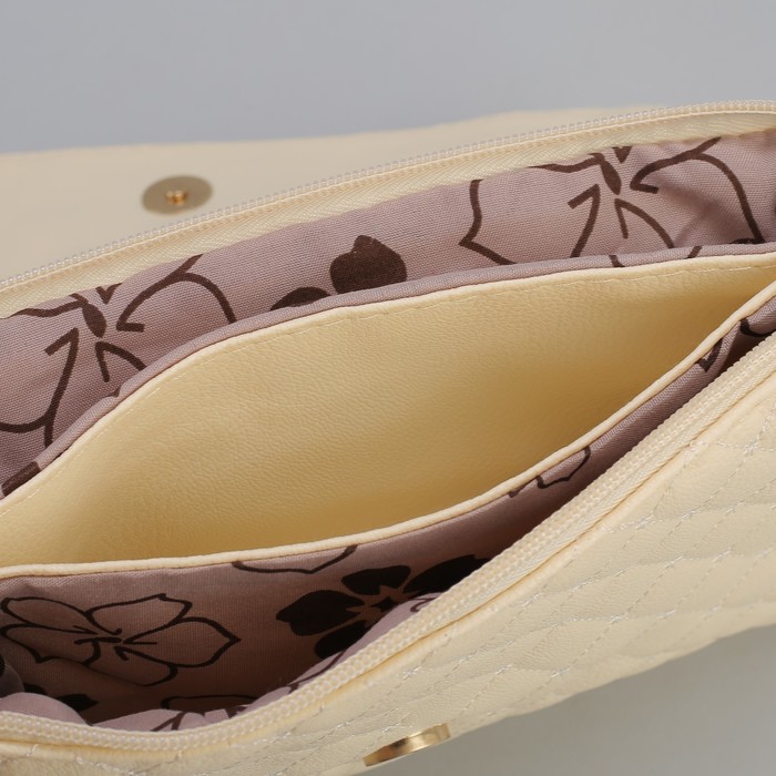 Клатч женский, 3 отдела на молнии, наружный карман, длинный ремень, цвет бежевый