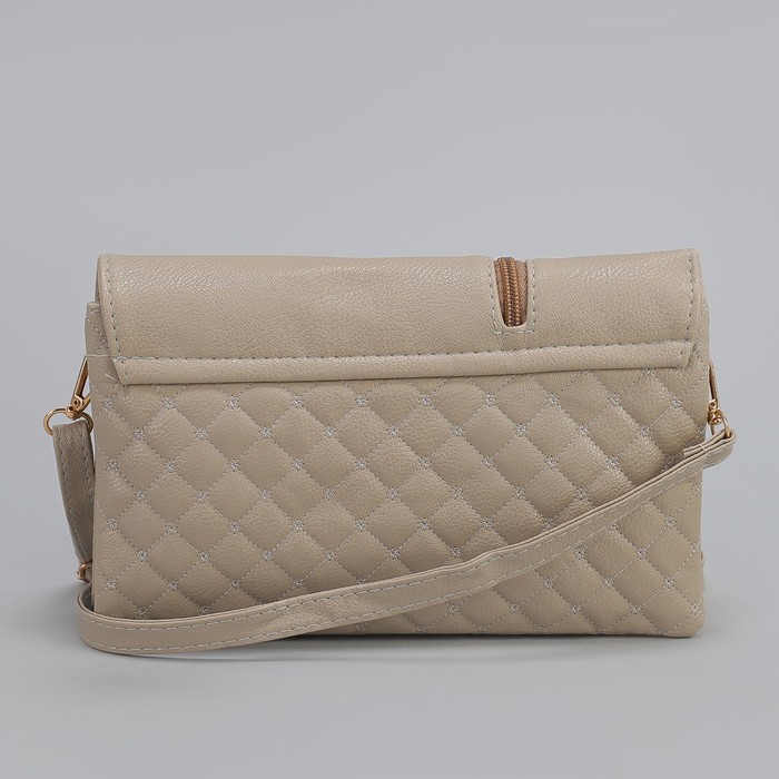 Клатч женский, 3 отдела на молнии, наружный карман, длинный ремень, цвет бежевый