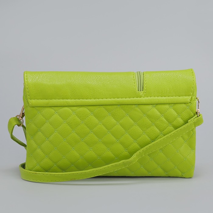 Клатч женский, 3 отдела на молнии, наружный карман, длинный ремень, цвет зелёный