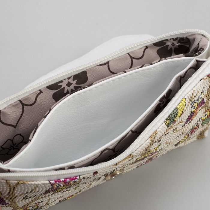 Клатч женский "Сова", 3 отдела на молнии, длинный ремень, цвет белый