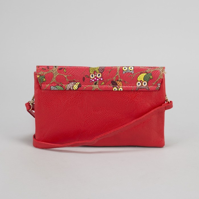 Клатч женский "Сова", 3 отдела на молнии, длинный ремень, цвет красный