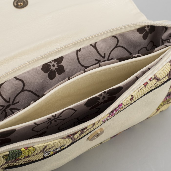 Клатч женский "Сова", 3 отдела на молнии, длинный ремень, цвет бежевый