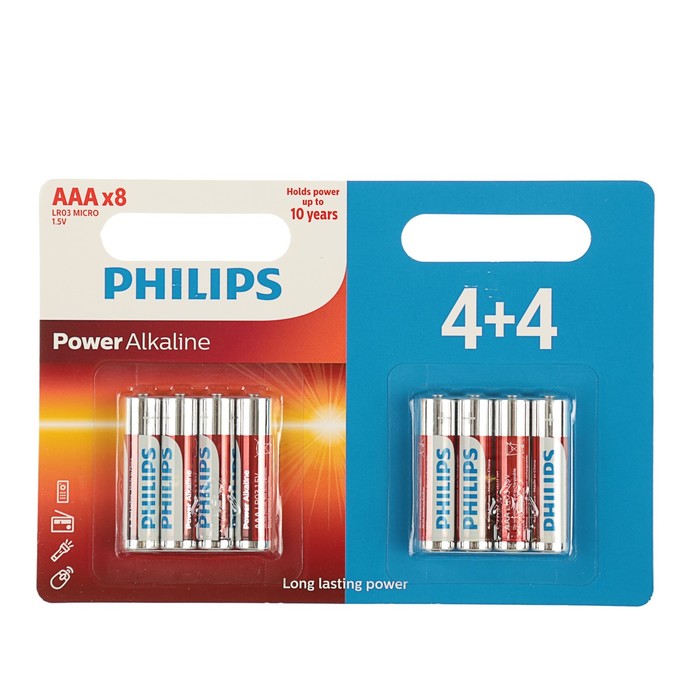 Батарейка алкалиновая PHILIPS Power, ААA, LR03P8BP, блистер, 8 шт.