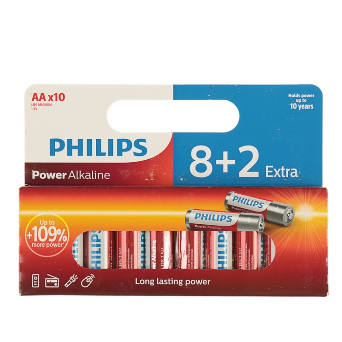 Батарейка алкалиновая PHILIPS Power, АA, LR6P10WP, блистер, 10 шт.