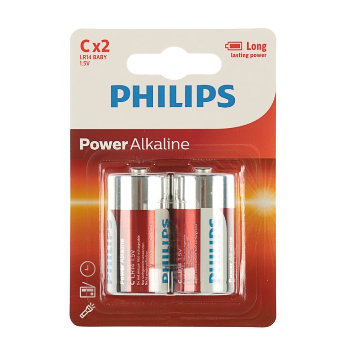 Батарейка алкалиновая PHILIPS Power, С, LR14P2B, блистер, 2 шт.
