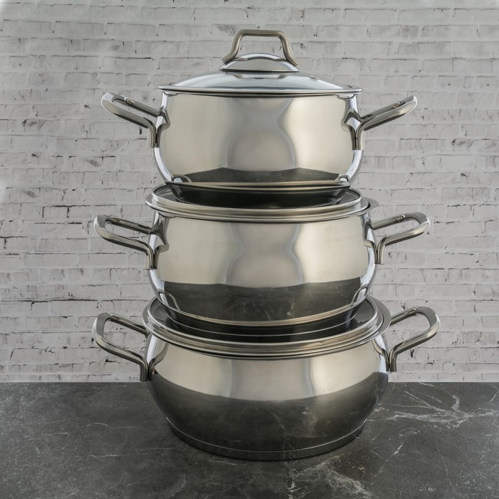 Набор кастрюль "Сфера", 3 предмета: 2 л, 2,5 л, 3 л, стеклянные крышки