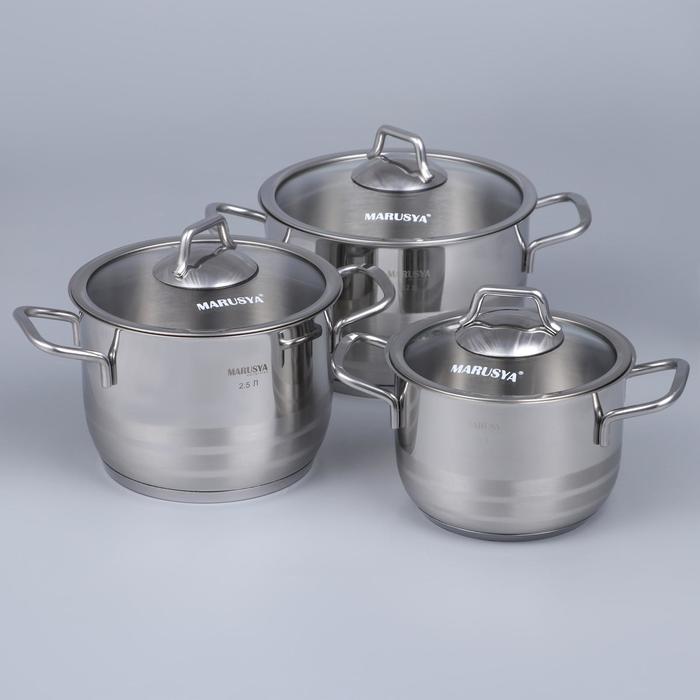 Набор кастрюль "Классика", 3 предмета: 1,5 л, 2,5 л, 3,2 л, стеклянные крышки