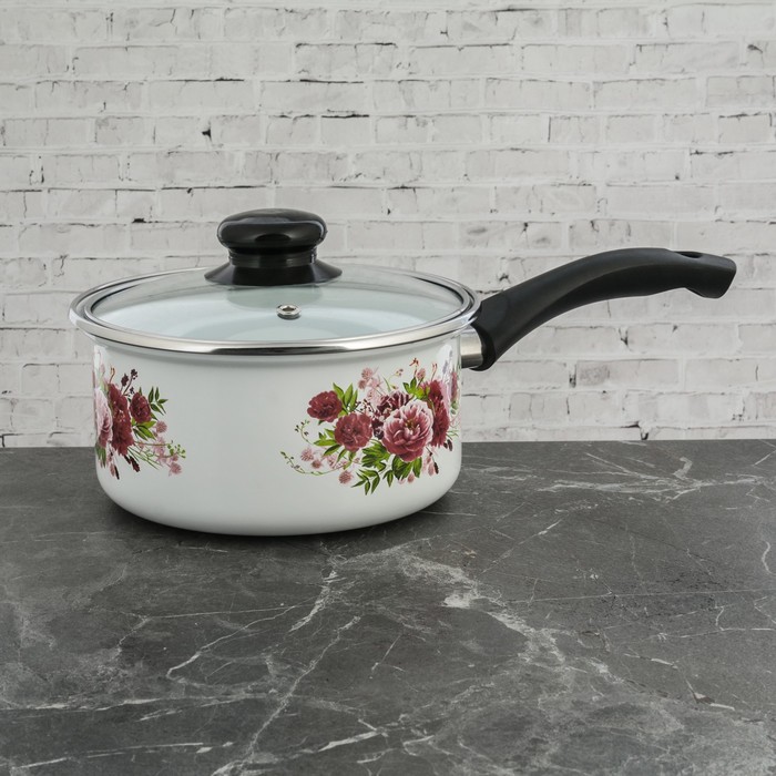 Ковш 1,5 л "Пионы", стеклянная крышка