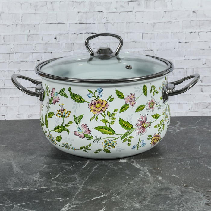 Набор кастрюль "Полевые цветы", 3 предмета: 3 л, 4 л, 5 л, стеклянная крышка
