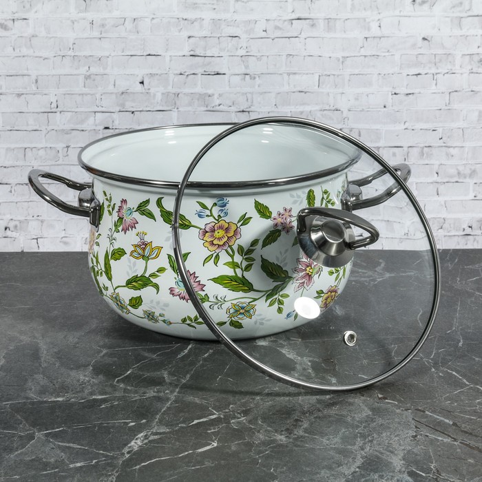Набор кастрюль "Полевые цветы", 3 предмета: 3 л, 4 л, 5 л, стеклянная крышка