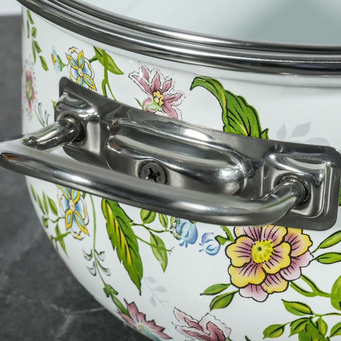 Набор кастрюль "Полевые цветы", 3 предмета: 3 л, 4 л, 5 л, стеклянная крышка