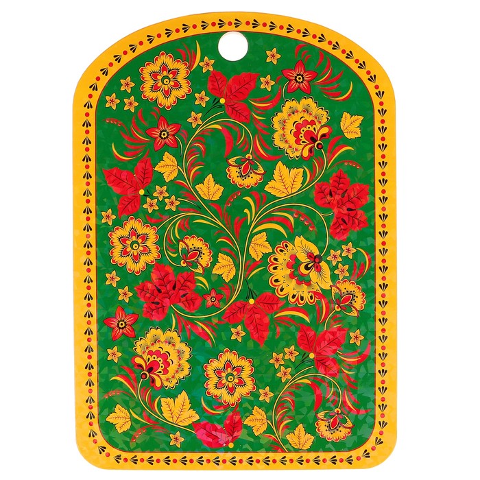 Доска разделочная сувенирная "Хохлома, зелёный фон", 27,5х19,5см