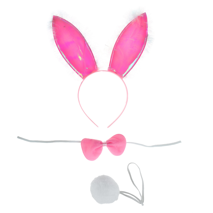 Карнавальный набор "Зайка" 3 предмета: ободок, бабочка, хвост, цвет розовый
