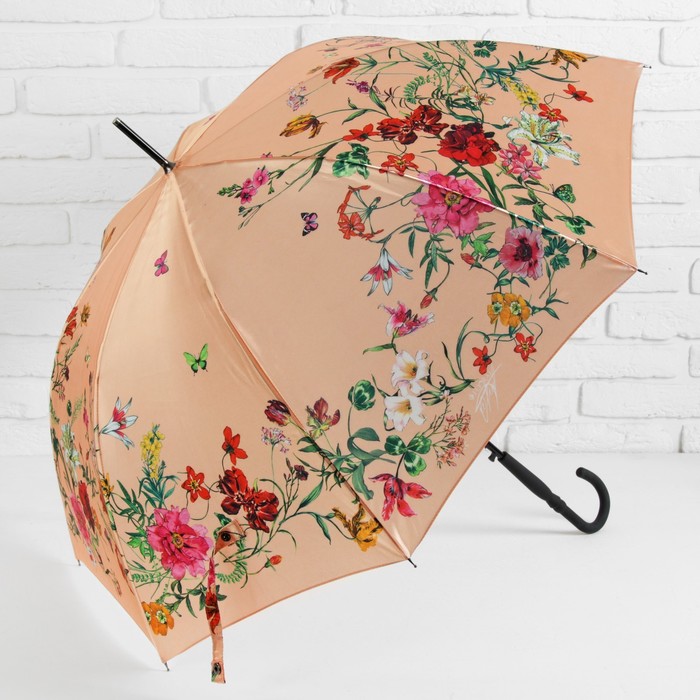 Зонт-трость "Нежность", полуавтоматический, R=48см, цвет бежевый