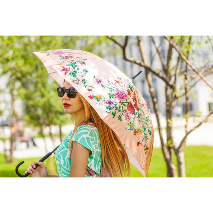 Зонт-трость "Нежность", полуавтоматический, R=48см, цвет бежевый