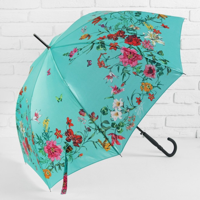 Зонт-трость "Нежность", полуавтоматический, R=48см, цвет зелёный