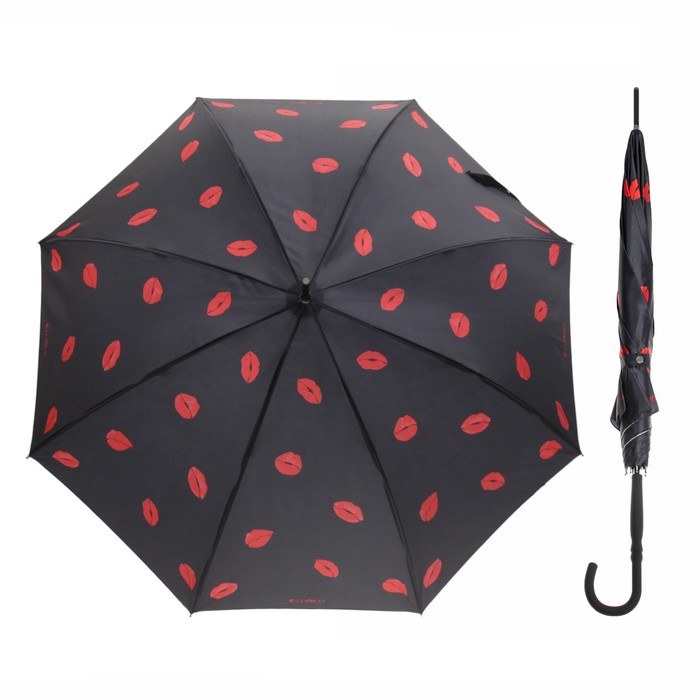 Зонт-трость "Очаровательные губки", полуавтоматический, R=48см, цвет чёрный