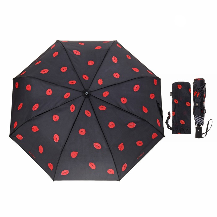Зонт полуавтоматический "Очаровательные губки", R=50см, цвет чёрный