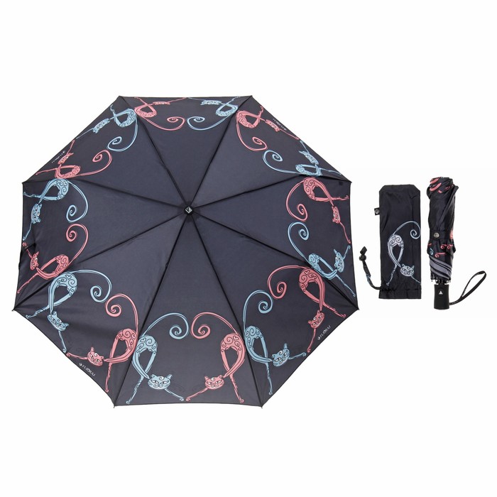 Зонт полуавтоматический "Под звуки вальса кошки", R=50см, цвет чёрный