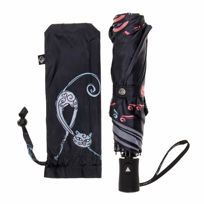 Зонт полуавтоматический "Под звуки вальса кошки", R=50см, цвет чёрный