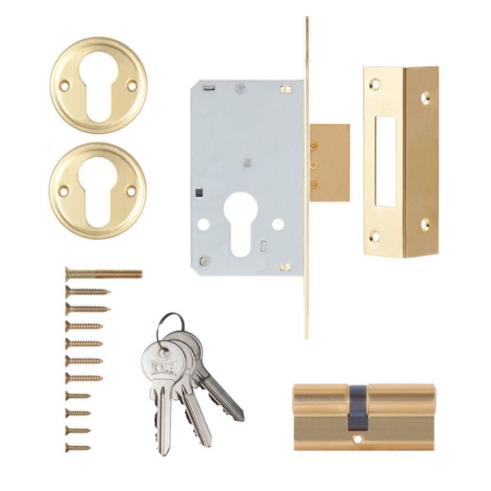 Замок врезной цилиндровый KALE 157, 35 мм, 3 ключа, цвет латунь