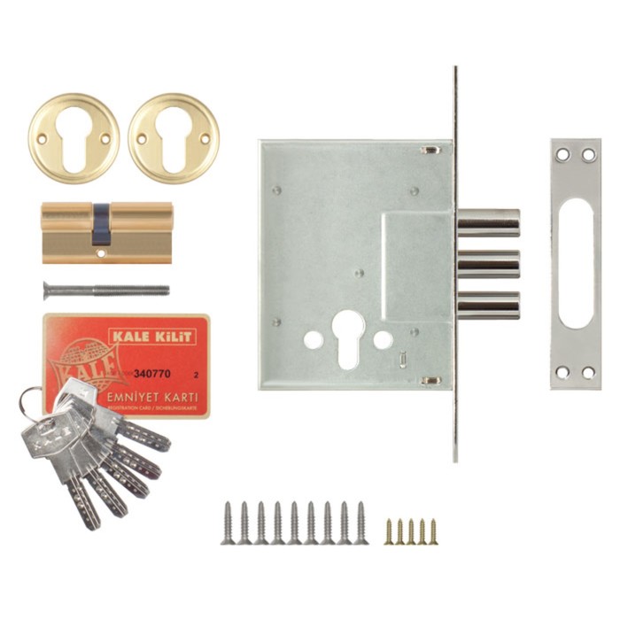 Замок врезной цилиндровый KALE 257, 5 ключей, цвет хром