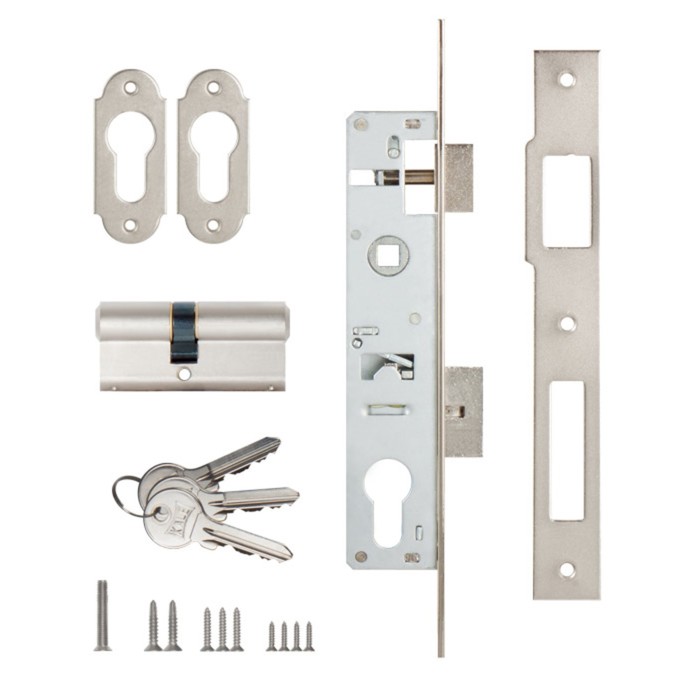 Замок врезной цилиндровый KALE 153, узкопроф., 20 мм, 3 ключа, цвет хром