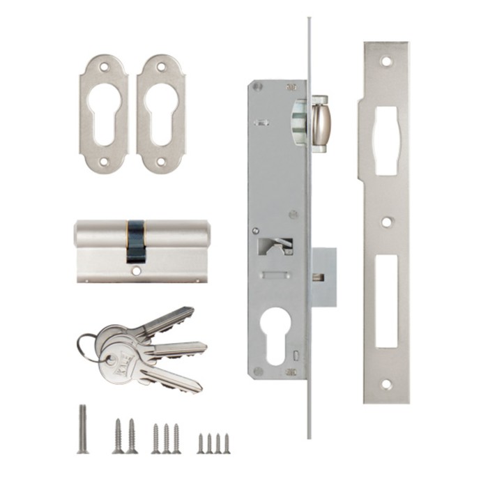 Замок врезной цилиндровый KALE 155, узкопроф., 20 мм, 3 ключа, цвет хром