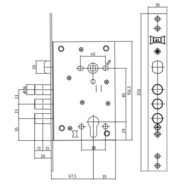 Замок врезной KALE 442 w/b, под ц/м, цвет хром
