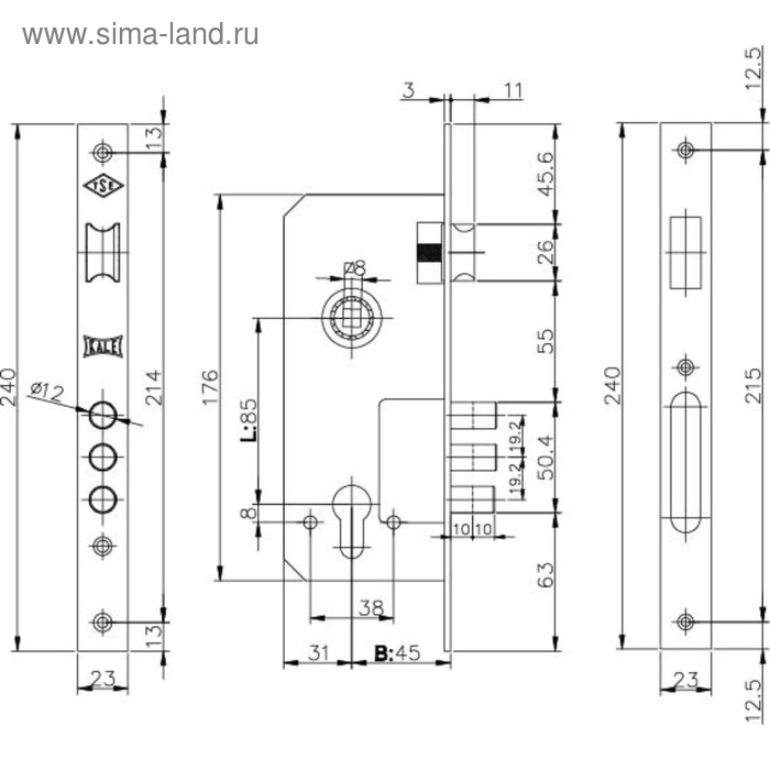 

Замок врезной KALE 152/3MR w/b, под ц/м, 45 мм, цвет латунь