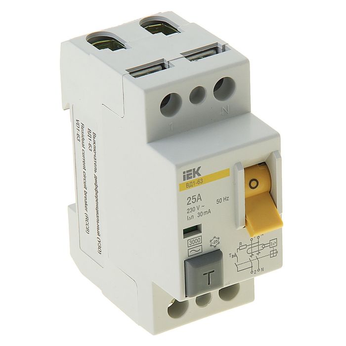 Выключатель диф. тока IEK MDV10-2-025-030, 2п, 25А, 30мА, тип AC ВД1-63