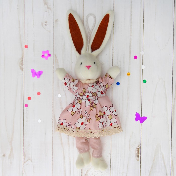 Мягкая игрушка-подвеска "Заинька" коричневые ушки, цвета МИКС