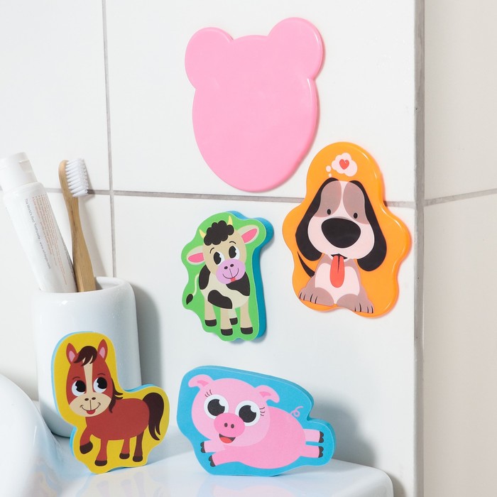 Набор игрушек для ванны «Лесные животные»: наклейки из EVA, 3 шт. + мини-коврик на присосках