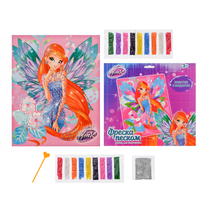 Фреска "Блум!" феи ВИНКС: Блум + 9 цветов песка по 4 г, стека, блестки 2 гр