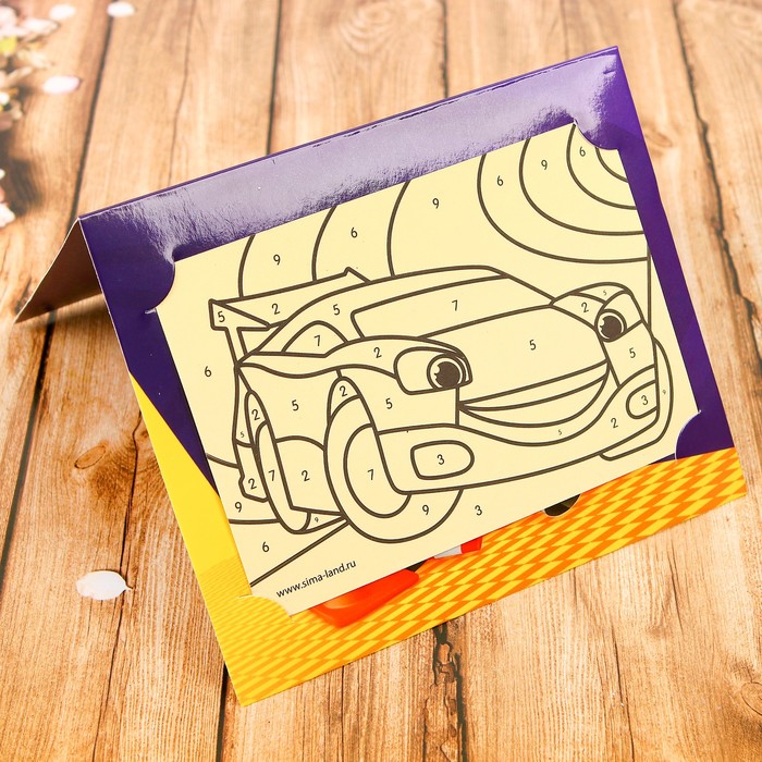 Фреска на открытке цветной фольгой "Чемпион", машина