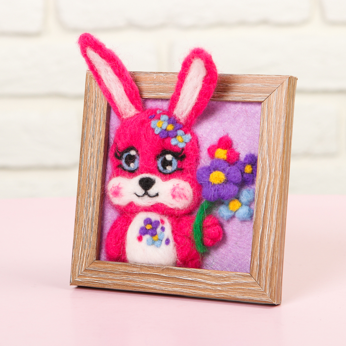 Картина шерстью объёмная "Зайчик", 10 х 10 см