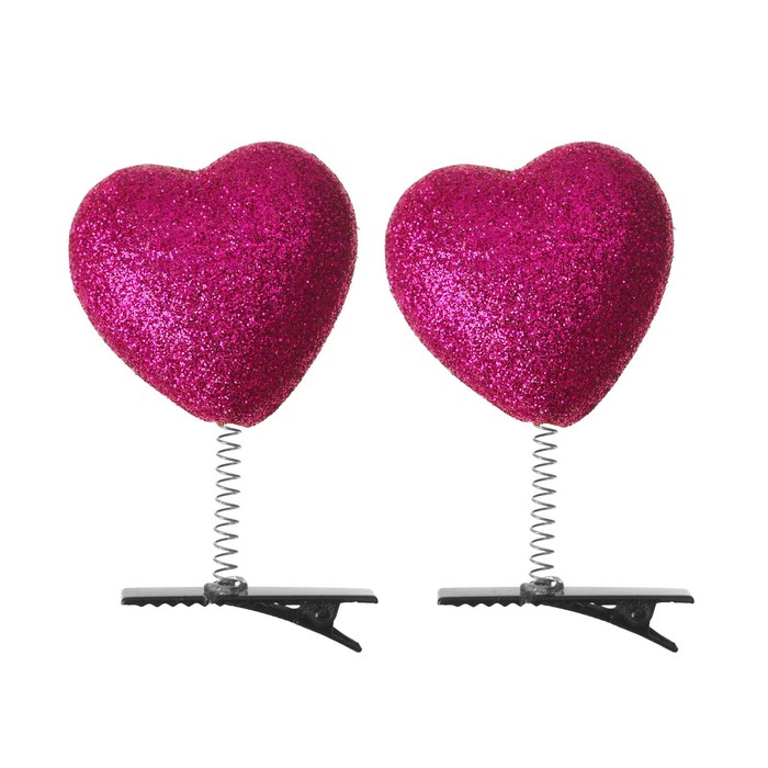 Карнавальный зажим "Сердечко" блеск, цвет фуксия