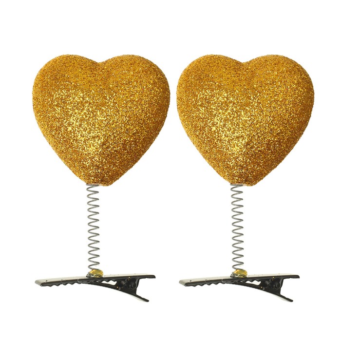 Карнавальный зажим "Сердечко" блеск, цвет золотой