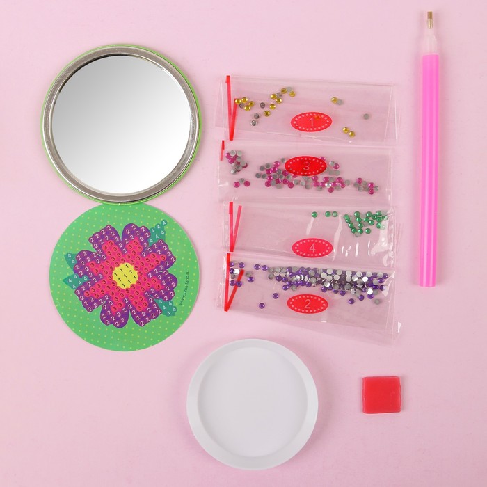 Алмазная вышивка на зеркале "Цветочек", 7,5 см