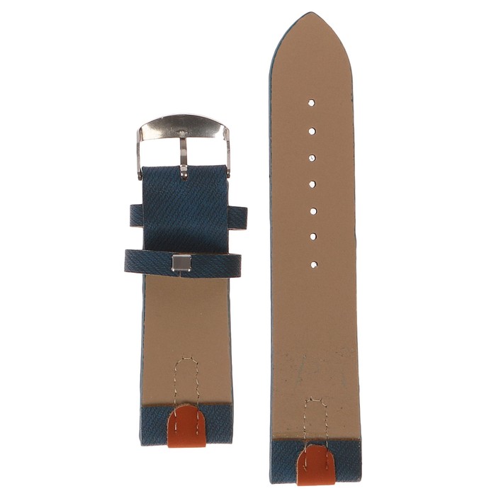 Ремешок для часов, кожзам, 24мм, синий под джинсу с коричневыми вставками 22,5см