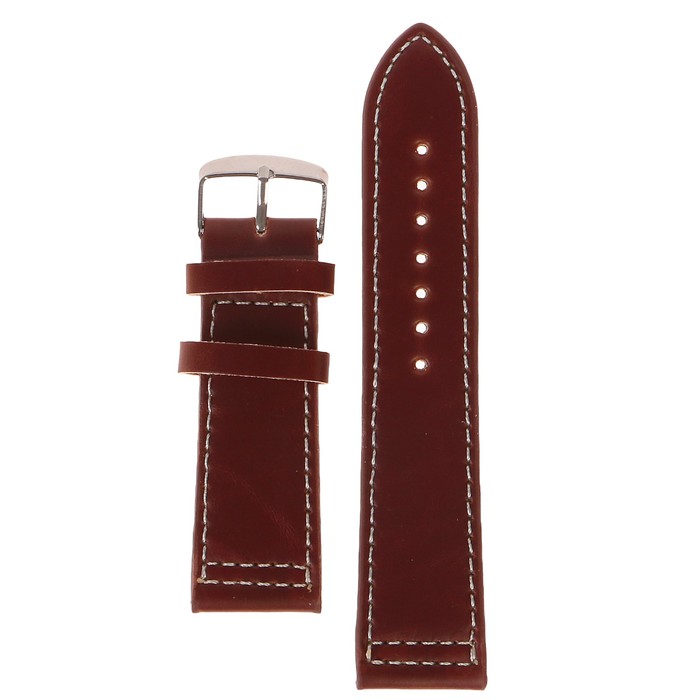 Ремешок для часов, кожзам, 24мм, коричневый с белой строчкой 22,5см