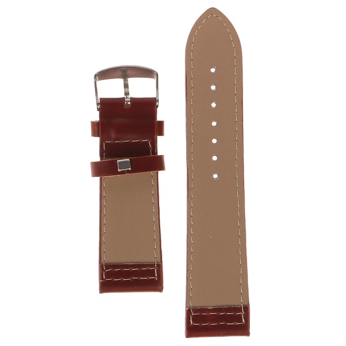 Ремешок для часов, кожзам, 24мм, коричневый с белой строчкой 22,5см