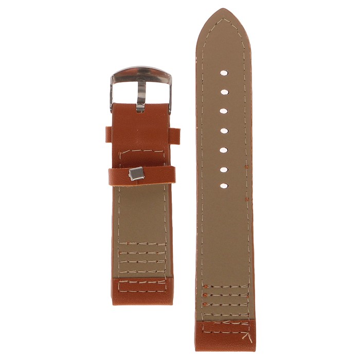 Ремешок для часов, кожзам, 22мм, коричневый с прострочкой 22,5см