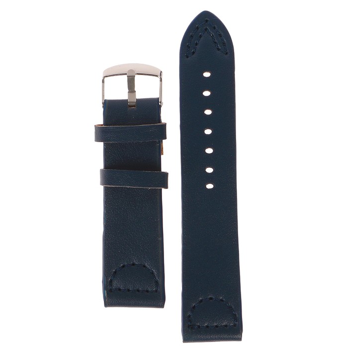 Ремешок для часов, кожзам, 22мм, синий гладкий 22,5см