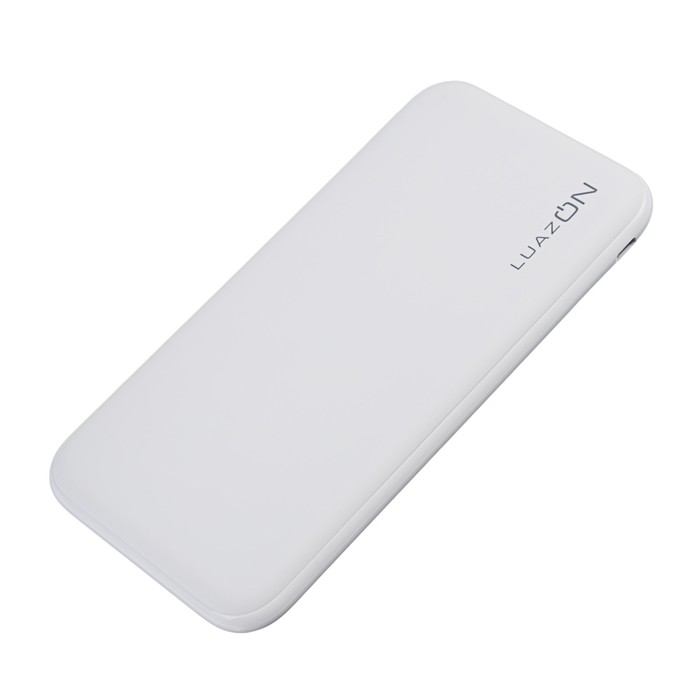 Внешний аккумулятор LuazON Home 10000 мАч, 2 USB,фонарик,Soft touch,белый,провод в комплекте