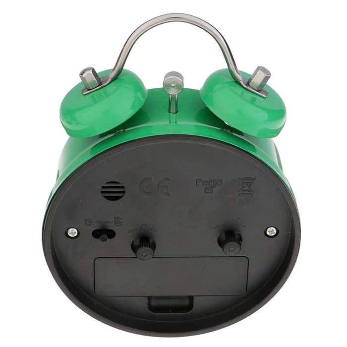 Будильник d=7см, Классика, циф-т белый, металл, зеленый, 9*13см