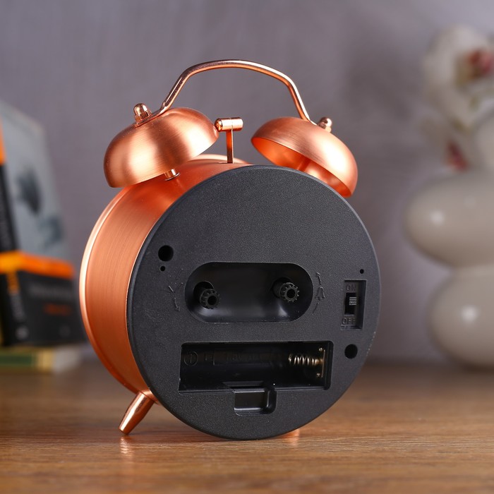 Будильник d=9см, циф-т белый, металл, 1АА бат, медный матовый, 9,5*14см