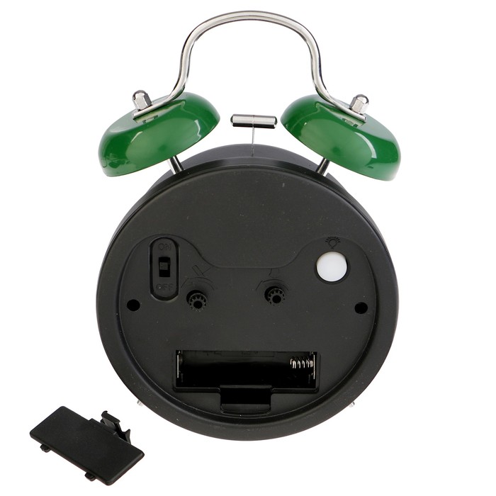 Будильник d=9,5см, циф-т цветной, подсветка, металл, 1АА бат, черно-зеленый, 11,5*16см 3098136